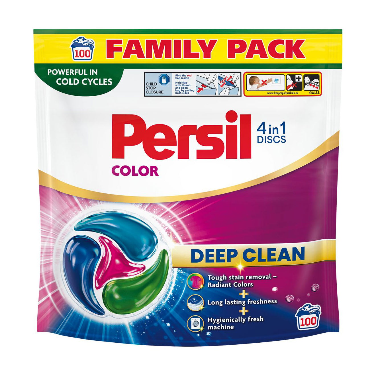 Диски для прання Persil Color 4 in 1 Discs Deep Clean, 100 циклів прання, 100 шт